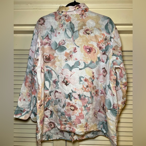 Ralph Lauren Green Label Floral Print Linen Button Down Shirt Tunic large XL - Picture 8 of 8